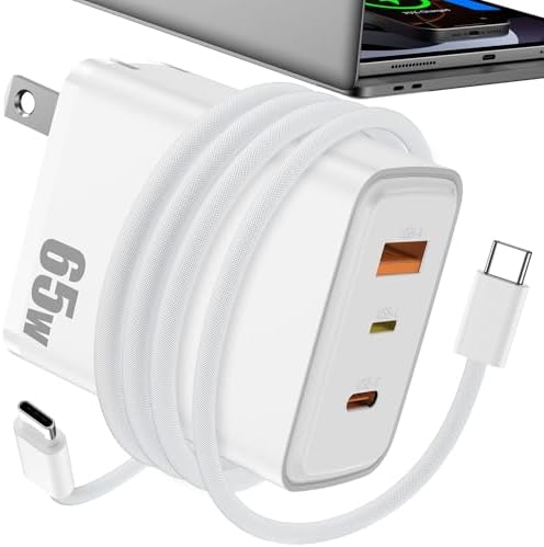 Ultra-Fast 65 W USB-C Multi-Port Laptop Charger: Versatile Charging Solution for Lenovo, HP, Acer & Samsung – Compact Design with 2 M Type C Cable for Enhanced Portability and Multi-Device Compatibility