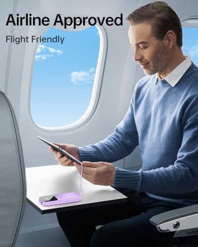 Ultimate 20,000 m Ah Portable Charger with Built-in Cable – Slim 22.5 W Fast Charging Power Bank for i Phone, Samsung, and Android Devices with LED Display, 5 Outputs & 3 Inputs – Essential Travel Companion for Uninterrupted Connectivity