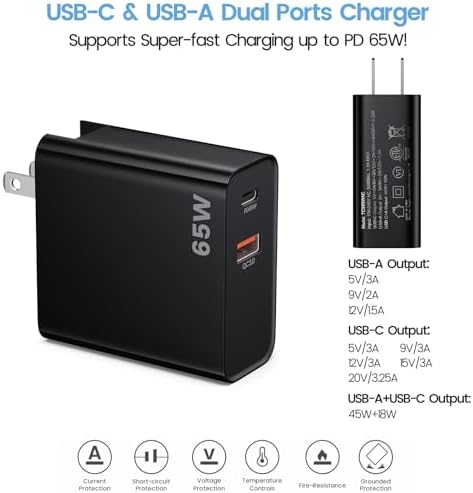 Rapid Charge PD 65 W USB-C Wall Charger for Samsung Galaxy S25 Series – Dual-Port Power Adapter with 6 ft USB-C Cable – Ultimate Speed and Compatibility for All Devices