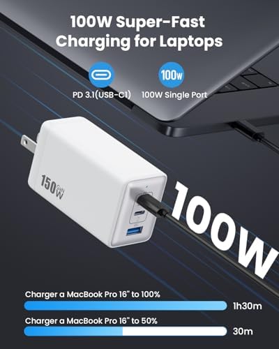Ultimate 150 W USB-C Charging Hub – Compact Multi-Device Power Adapter with 3 Fast-Charging Ports for Mac Book Pro, i Phone 16, Galaxy S24, and Dell Laptops – Enhanced Efficiency with Ga N Technology for Professionals on the Go