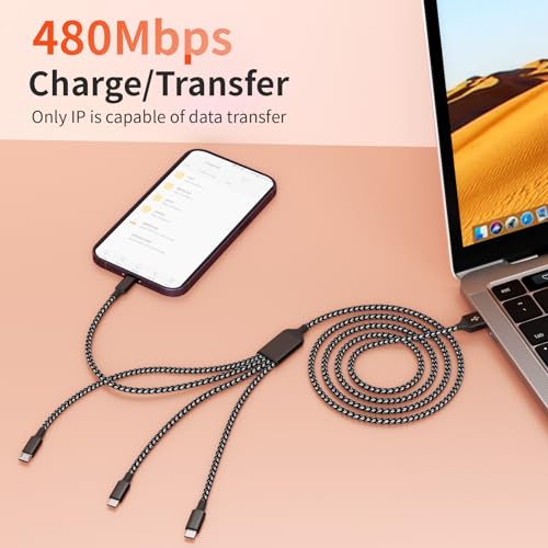 Ultra-Fast 240 W 4-in-1 USB C Charging Cable with Breathing Light Indicator – Multi-Device Compatibility for i Phone, i Pad, Samsung Galaxy, and Mac Book – 5 Ft Durable Cord in Stylish Purple for Efficient Data Sync and Enhanced Charging Performance