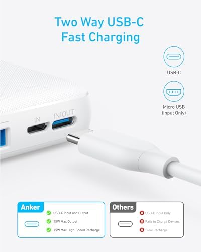 Anker Power Core Essential 20 K Portable Charger – 20,000 m Ah High-Capacity Power Bank with 15 W Fast Charging, Dual USB-A Outputs, USB-C Input/Output for i Phone, Air Pods, and More – Ultimate Travel Companion for Uninterrupted Connectivity