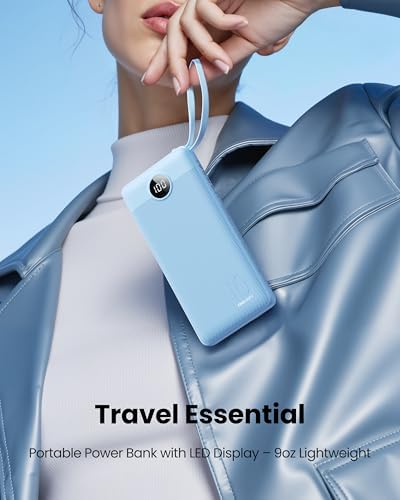 Sleek 10,000 m Ah Ultra-Slim Portable Power Bank – Essential Travel Charger with Integrated Cables, 5 Outputs & 2 Inputs, LED Battery Monitor – Universal Compatibility for i Phone & Android Devices – Chic Pink Design for Effortless On-the-Go Charging