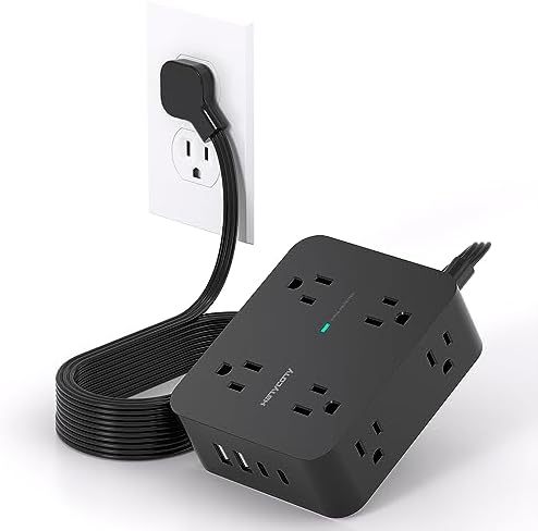 Maximize Your Power Efficiency with HANYCONY 5 Ft Ultra Thin Flat Plug Surge Protector Power Strip – 8 Outlet Extender & 4 Fast-Charging USB Ports (2 USB-C) for College Dorm Room Essentials – 1080 Joules Surge Protection & Wall Mount Design in Sleek Black Finish