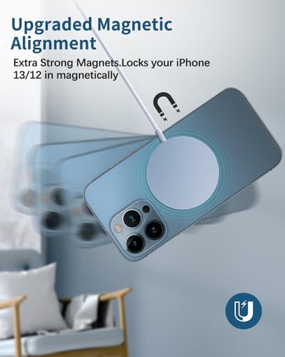 Magnetic Wireless Charger for i Phone 15/14/13/12 Series – Versatile Mag Safe Charging Stand with Dual Ports & 5 ft Cable for i Phone and Air Pods 2/3/Pro (Adapter Not Included) – Enhanced Speed & Seamless Compatibility for Effortless Power Solutions