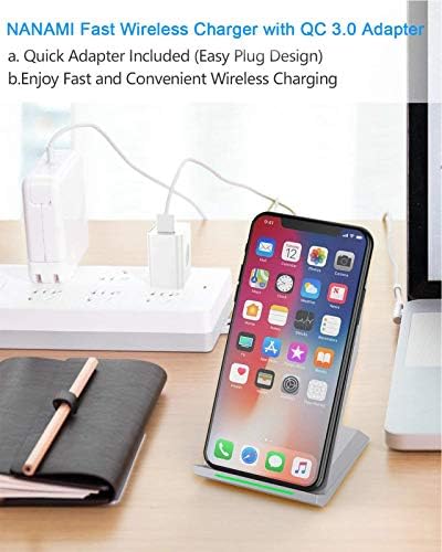 NANAMI Qi-Certified Fast Wireless Charging Stand with QC3.0 Adapter – 7.5 W for i Phone 16 Series & 10 W for Samsung Galaxy S24/S23/S22 – Ultimate Ergonomic Charging Station for Optimal Device Efficiency – Sleek Space-Saving Design for Home and Office Environments – Enhanced Safety Features for Reliable Use
