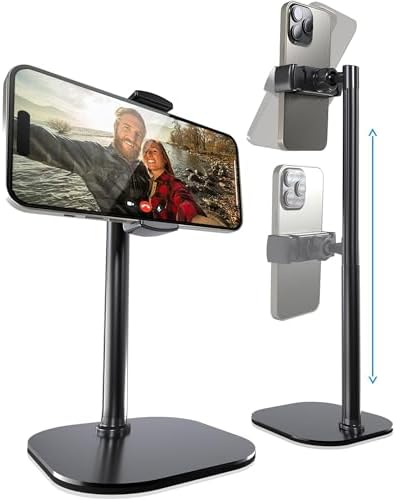 Cooper ChatStand Adjustable Cell Phone Stand for Desk & Video Recording, Rotating Cell Phone Holder for Desk for All iPhone, Samsung, Android, 9-14″ Face-Level Metal Desktop Tripod (Frost White) – Enhanced Compatibility and Speed