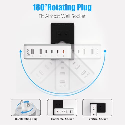 Revolutionize Your Charging Experience with the 6-Port Wall Charger – Compact Multi-Plug Outlet Power Adapter Featuring 180° Rotating Plug and PD 45 W USB-C Charger Block, Perfectly Compatible with i Phone 15 Series, Galaxy Devices, and i Pad for Fast, Efficient Power Delivery and Enhanced Portability