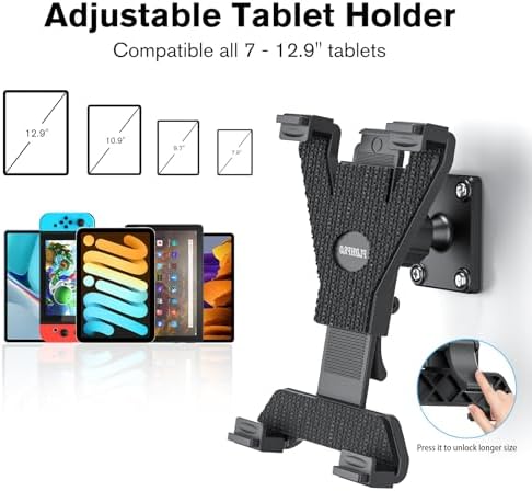 PLDHPRO Heavy Duty Adjustable Tablet Holder Mount for Vehicles and Workstations – Universal Drill Base Compatible with i Pad, i Phone, Surface, Kindle, Samsung Galaxy Tab (5.1-15.6 inch) – Maximum Stability for Safe Navigation and Easy Access in Trucks, Desks, and Kitchens