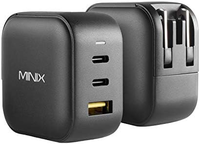 MINIX 66 W Turbo Ga N Wall Charger – Ultra-Compact 3-Port USB-C & USB-A Fast Charging Adapter for Laptops, Smartphones, and Tablets with Power Delivery & Quick Charge 3.0 – Advanced Compatibility & Multi-Protection Design