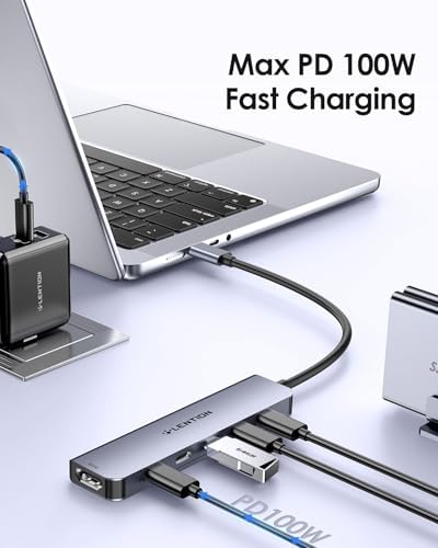 Transform Your Workflow with the LENTION 2 FT USB C Hub – 4-Port 10 Gbps Splitter with 100 W Power Delivery for Seamless Mac Book Pro, Mac Air, and i Phone 15-16 Connectivity – Elevate Performance and Style in Space Gray
