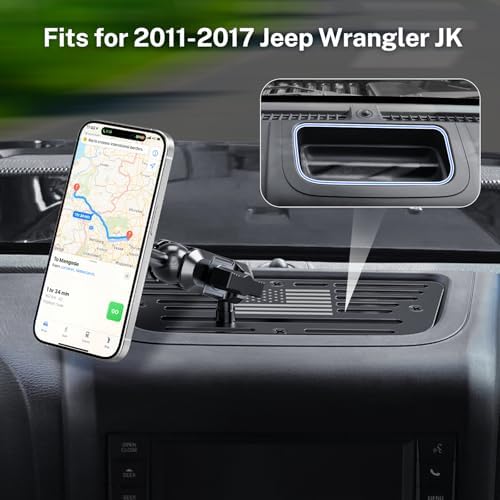 Stainless Steel Phone Mount for 2018-2023 Wrangler JL (NOT 4xe)&2020-2023 Gladiator Magnetic&Clamp Dual Heads All-Metal Shakeproof Original America Flag Design OEM Screws Dash Mount Install – Enhanced Compatibility and Speed
