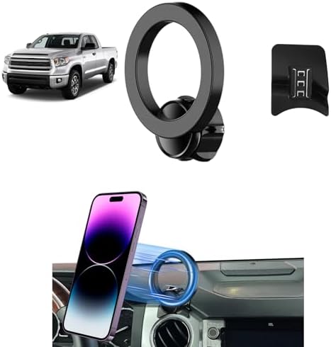 Upgrade Your Toyota Tundra or Sequoia Driving Experience with the 360° Rotating Mag Safe Phone Holder – Premium Dashboard Mount Designed for 2020-2025 Models, Ensures Safety, Accessibility, and Sleek Aesthetics Without Air Vent Obstruction