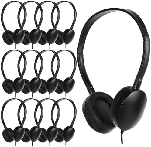 Bulk 24-Pack Kids Classroom Headphones – Durable Wired Earphones with Adjustable Headband for Enhanced Learning Environments (Black) – Ideal for Group Activities and Student Engagement