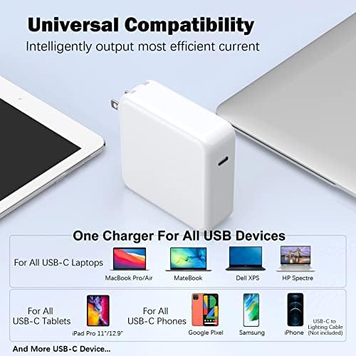 Ultra-Fast 120 W USB-C Mac Book Pro Charger for 13-16 Inch Models – High-Efficiency, Universal Compatibility with i Pad Pro and Samsung Galaxy – Smart Power Management for Safer, Longer Battery Life – Portable Design with 6.6 Ft Cable for Home and Travel Use – Built-In IC Chip Technology for Overheating and Short-Circuit Protection – Experience Rapid Charging from 0% to 80% in Just 18 Minutes – Elevate Your Charging Experience with Durable, Foldable Convenience.