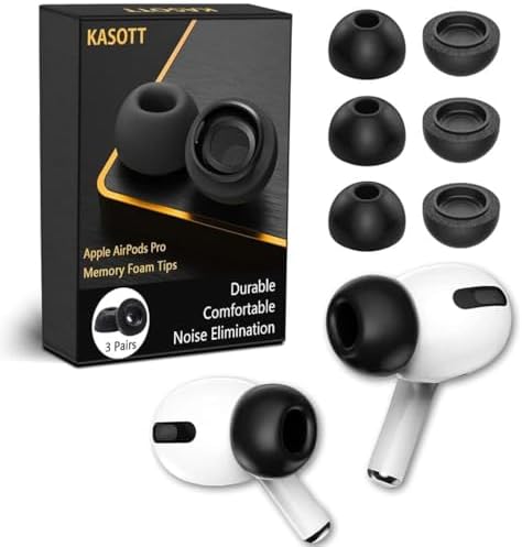 Premium Memory Foam Ear Tips for Air Pods Pro (1 st & 2 nd Gen) – Ultimate Comfort & Noise Isolation, Secure Fit Replacement Buds, Anti-Slip Design, Fits Charging Case, 3 Pairs (Black, Large) – Enhance Your Audio Experience with Superior Sound Quality and Compatibility