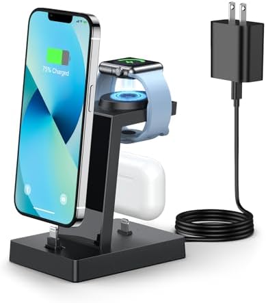 30 W Ultra-Fast 3-in-1 Charging Station for Apple Devices – ADADPU Multi-Device Charger Dock for i Phone 14/13/12/11 Pro, Apple Watch Series 8/7/6/5/4/3/2/SE & Air Pods – Sleek, Space-Saving Design with Advanced Safety Features for Efficient Power Management