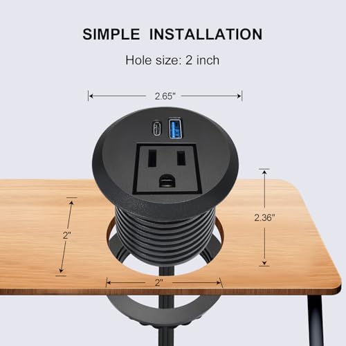 Transform Your Workspace with the 20 W USB-C Fast Charge Recessed Power Grommet – 2-Inch Flush Mount Desk Outlet Featuring 6.5 FT Extension Cord for Effortless Connectivity in Home, Office, School, or Hotel – Ultimate Space-Saving Power Solution with Enhanced Device Compatibility