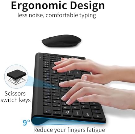 Ultra-Slim 2.4 G Wireless Keyboard with Numeric Keypad – Silent Ergonomic Design for Effortless Typing on PC & Mac, Plug-and-Play USB Receiver, Scissor Switch Technology for Enhanced Comfort and Speed