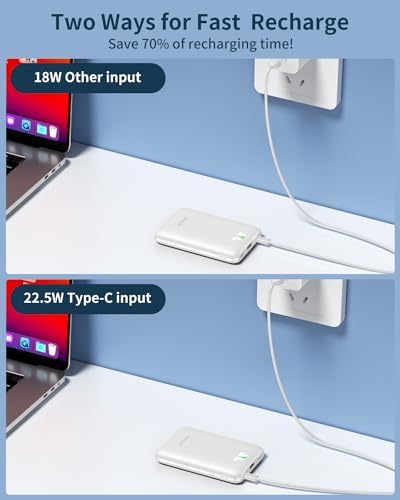 Ultra Slim ANOUV 10,000 m Ah Portable Charger – Fast Charging Power Bank with PD 22.5 W & QC 3.0 for i Phone and Android Devices – Lightweight External Battery for On-the-Go Charging Needs