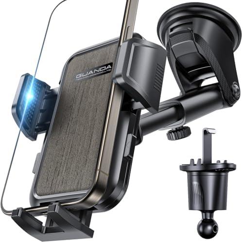 Ultimate Adjustable Windshield Phone Mount for Cars – Military-Grade Suction Cup Holder with Vent Hook, 360° Rotatable Design, Non-Slip Silicone Carbon Fiber for All Smartphone Models – Enhance Your Driving Safety & Hands-Free Convenience