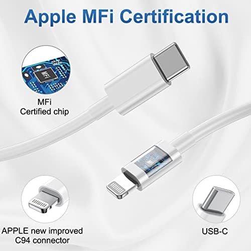 Ultra-Fast i Phone Charging Solution: 4-Pack MFi Certified Charger Set with 2 Type C Wall Blocks & 2 Durable 6 FT USB C to Lightning Cables for i Phone 14, 13, 12, 11 Pro Max & SE 2022 – Optimal Performance and Portability