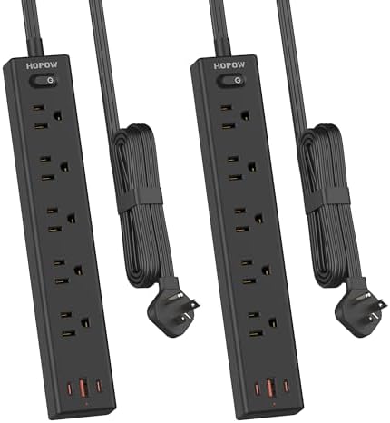 Ultra-Slim 15 FT Flat Plug Power Strip with 5 Outlets & 3 Smart USB Ports – 1700 Joules Surge Protector for Home, Office & Dorm Use – Space-Saving Design with Right-Angle Plug for Optimal Access and Charging Efficiency