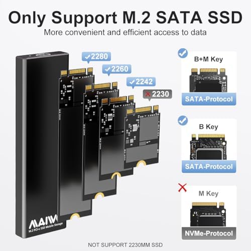 Transform Your M.2 SSD into a High-Speed External Drive with the MAIWO USB 3.2 Gen1 Type-C Aluminum Enclosure – Ultimate Compatibility for B Key & B+M Key SSDs, Effortless Plug-and-Play Setup, and Superior Heat Dissipation for Optimal Performance