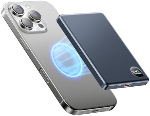 Ultra-Slim 5000 m Ah Magnetic Power Bank with Built-In USB-C Cable – 22.5 W Fast Charging Solution for i Phone 16/15/14/13, Samsung Galaxy, and Android Devices – Lightweight Design, Smart Thermal Regulation, and Universal Compatibility for Effortless On-the-Go Charging