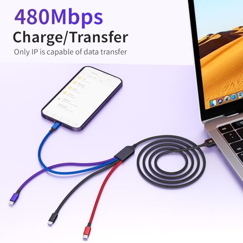 Versatile 4-in-1 Nylon Braided Charging Cable – 2 Pack, 5 FT Length, Fast Charging Universal USB Cable for Lightning, USB-C, and Micro USB Devices, Optimized for High-Speed Connectivity and Enhanced Durability, Ideal for Phones, Tablets, and More