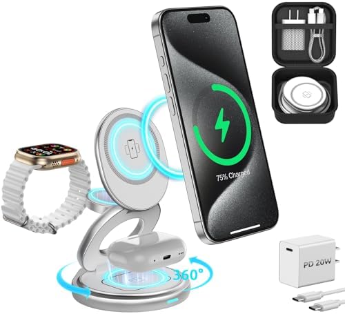 Revolutionize Your Charging Routine with the Ridcanpt 3-in-1 Wireless Charger – Foldable Magnetic Dock for Apple Devices, Perfect Travel Companion for i Phone 15/14/13/12 Pro Max Plus, Apple Watch, and Air Pods – Fast Charging, Space-Saving Design for Effortless Portability and Enhanced Compatibility
