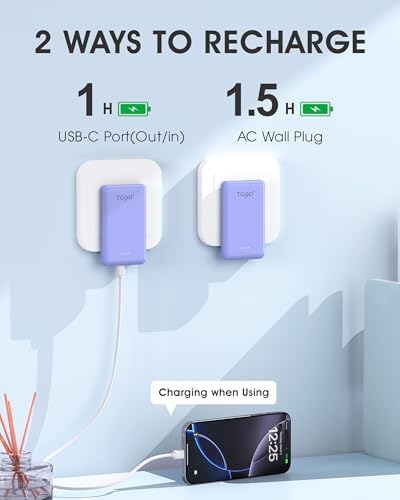 Ultra-Compact TG90° Portable Charger: 5000 m Ah Power Bank with Integrated AC Wall Plug and Triple Output for i Phone and Android Devices – Fast Charging Made Effortless and Convenient