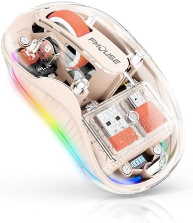 Sleek Dual Connectivity Transparent Wireless Mouse – Rechargeable RGB with USB-C Receiver for Mac Book & Laptops, Compact Design with Cool LED Lights, Silent Operation, and Magnetic Cover for Enhanced Portability – Orange