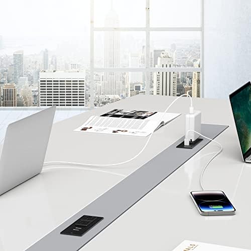 Recessed Power Strip with USB C PD Fast Charging – 30 W Flush Mount Desk Outlet for Space-Saving Convenience, 2 AC Outlets & 2 USB Ports, 6 ft Cord, Ultra Thin Flat Plug for Tidy Workspaces – Perfect for Home Offices and Multi-Device Charging Solutions