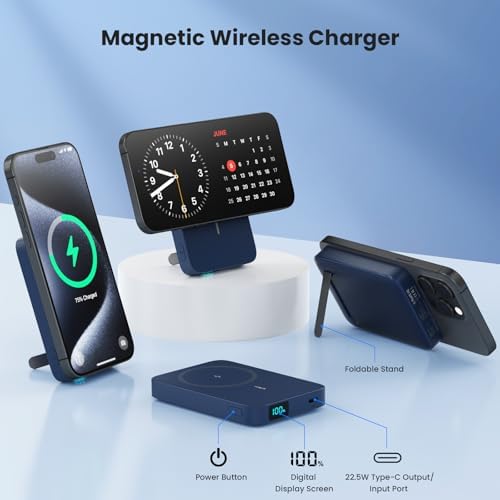Advanced Magnetic Wireless Power Bank – 10800 m Ah Portable Charger with Foldable Stand, LED Battery Indicator, and 25 W Fast Charging for i Phone 16/15/14/13/12 Pro/Pro Max/Plus – Ultimate Compatibility and Convenience