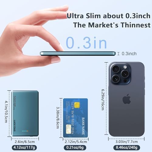 LUCKYDUO Ultra Slim Magnetic Power Bank – 5,000 m Ah Wireless Charger with 20 W Fast Charging for i Phone 16/15/14/13 Series – Compact & Portable Battery Pack for On-the-Go Convenience – USB-C Compatible, Effortless Charging Solution