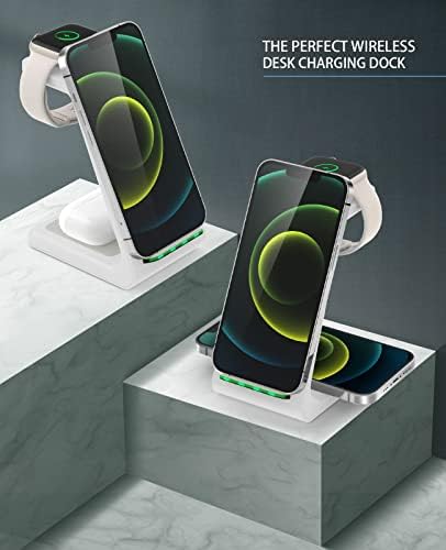 Sleek Pink 3-in-1 Wireless Charging Station: Fast Desk Charger for i Phone 16/15/14/13/12 Pro Max, Apple Watch Series 10-3, and Air Pods 4/3/2 Pro – Enhanced Compatibility & Space-Saving Design for Effortless Charging Efficiency