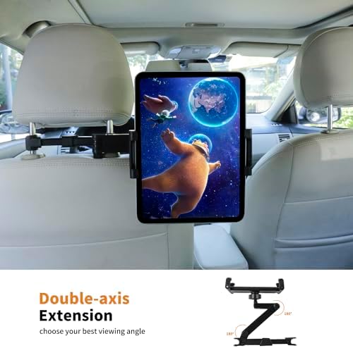 Ultimate Car Headrest Tablet & Smartphone Holder – Adjustable Mount for 4.7-12.9″ Devices, Perfect for Family Road Trips and Kids’ Entertainment – 360° Rotation for Optimal Viewing