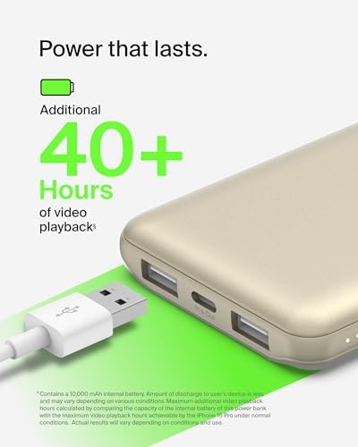 Belkin 10,000 m Ah Portable Charger – Fast Charging USB C Power Bank with Dual USB-A Ports for Multiple Devices, Includes Type-C to Type-A Cable, Compatible with i Phone 16, Samsung Galaxy S25, Nintendo Switch 2, i Pad & More – Lightweight Blue Design for Effortless Portability and Enhanced Power Delivery