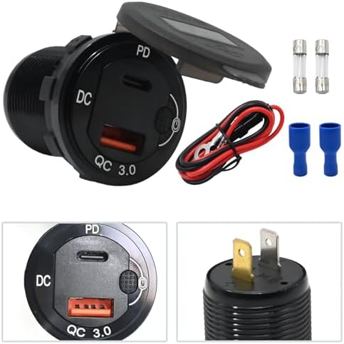 UOIENRT 83 W High-Speed USB C Car Charger with 18 W QC3.0 and 65 W USB C Port – Smart Voltmeter & 12 V Socket with Button Switch for Seamless Charging in Cars, Golf Carts, and Marine Vessels – Enhance Device Compatibility and Performance