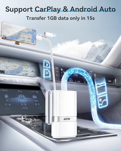 SHEZI 4-in-1 USB C to Lightning Charging Cable – 60 W Fast Charge & Data Sync for i Phone, i Pad, Samsung & Mac Book – 5 FT Multi-Device Travel Charger, Compatible with Apple Car Play & Android Auto, Durable White Design for Ultimate Versatility