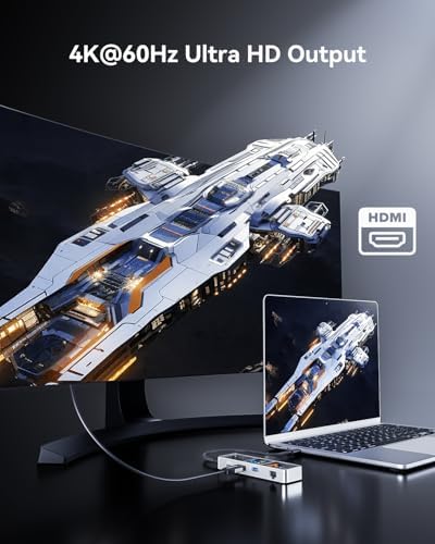 Transform Your Workflow with the DOCKCASE Explorer Edition 6-in-1 USB C Hub – Experience 4 K@60 Hz HDMI Output, Lightning-Fast Gigabit Ethernet, and Versatile USB-C & Dual USB-A Connections for Mac Book Air/Pro & XPS – Ultimate Power Delivery for Dynamic Professionals On the Move