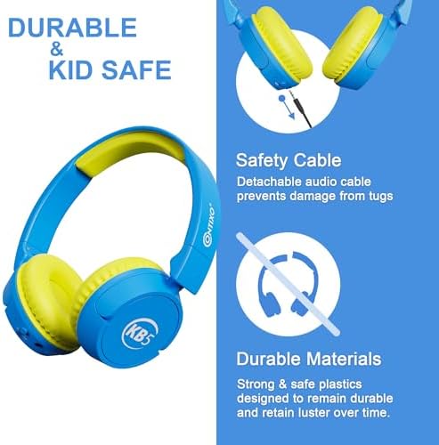 Contixo KB-5 Safe Listening Bluetooth Headphones for Kids – Foldable Over-Ear Design with 85 d B Volume Limiting – Stylish Pink & Blue Headphones for Comfortable Listening – Effortless Wireless Pairing with All Devices for Young Music Enthusiasts