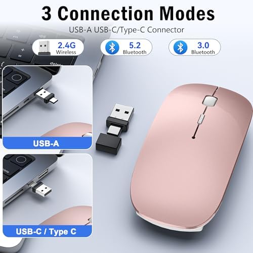 Versatile Wireless Bluetooth Mouse for Mac Book Air, Mac Pro, & i Pad – Sleek Rechargeable Silent Mouse with Dual Connectivity (USB-C & 2.4 G) – Travel-Friendly Jiggler Mice Mover in Stylish Purple – Perfect for Professionals & On-the-Go Users
