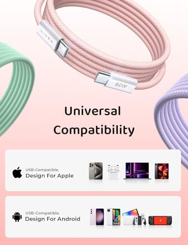 LISEN USB C to USB C Cable 5-Pack – Premium Fast Charging Solution with 60 W Power Delivery, Versatile Lengths (3.3 FT, 6.6 FT, 10 FT) for i Phone 16, i Pad Mini 6/Pro, Mac Book Pro 2020 & Samsung S23 – Durable, High-Speed Connectivity for All Your Devices