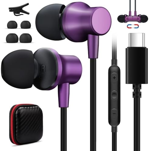 Revolutionary Noise-Canceling USB C Earbuds for i Phone 16 & Galaxy Z Flip Fold 6 – Advanced Wired Headphones Featuring Magnetic In-Ear Design & Integrated Mic for Superior Call Clarity – Universal Compatibility with i Pad, One Plus, Samsung, and Pixel – Exceptional Audio Performance for Music Lovers & Gamers on the Move