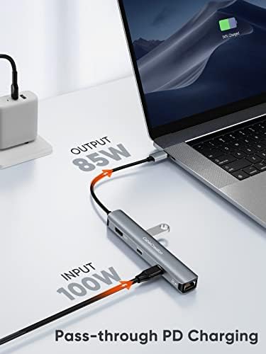 Sleek 5-in-1 USB C Hub Multiport Adapter – Aluminum 4 K HDMI, 1 Gbps Ethernet & 3 USB 3.0 Ports for Enhanced Connectivity on Mac Book Pro/Air, i Pad Pro & Surface Go – Ultimate Solution for Fast Data Transfer & Seamless Streaming