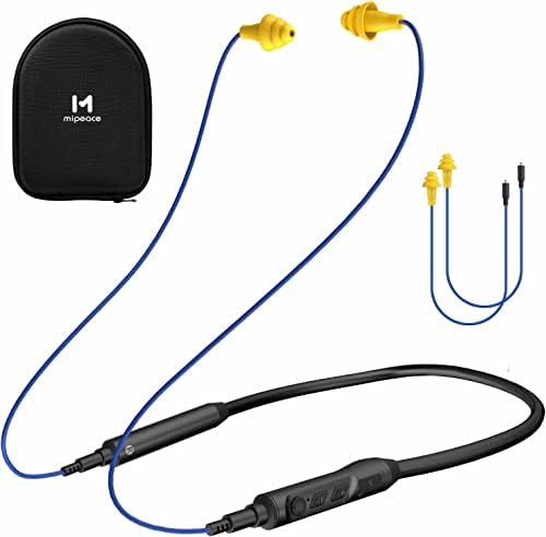MIPEACE Bluetooth Noise-Canceling Neckband Earplugs – Premium 29 d B Hearing Protection Headphones with 19+ Hour Battery Life and Sweatproof Comfort for Lawn Care & DIY Tasks (Chic Blue) – Effortless Device Pairing & Customized Fit for Extended Use