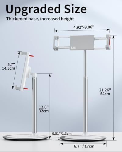 SAIJI Aluminum 360-Degree Rotating Tablet Stand – Adjustable Height Dock for 4.7″-15.6″ Devices – Ergonomic and Portable Cradle for i Phones, i Pads, Samsung Tablets, Kindles, and e Book Readers – Optimize Comfort and Enhance Viewing Experience