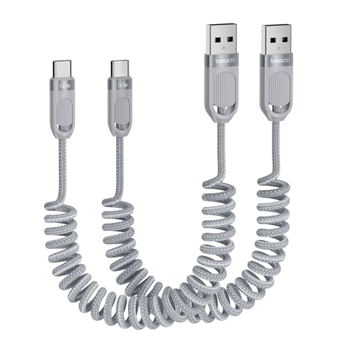 Coiled USB A to USB C 2Pack 3FT Braided Retractable Fast Charging Cable for Car, Compatible with iPhone 16/15 Pro Max/Galaxy S24/S23/S22, Supports Car Play & Android Auto-Black – Enhanced Compatibility and Speed